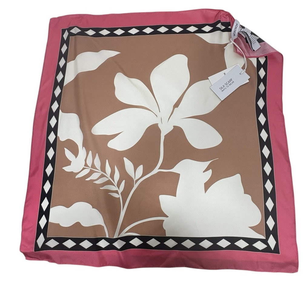 NORDSTROM NWT 100% Silk printed square floral print motif scarf